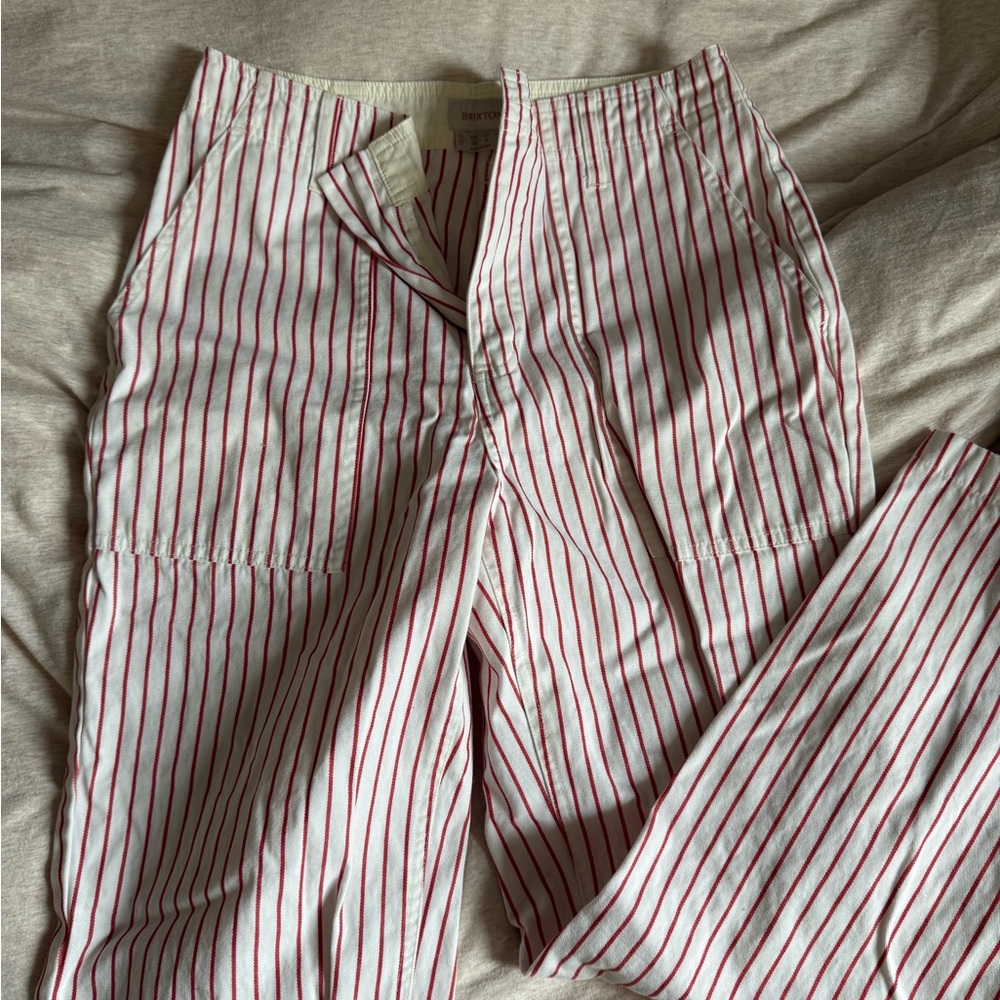 Brixton Red and White Chino Pants with Classic Stripes